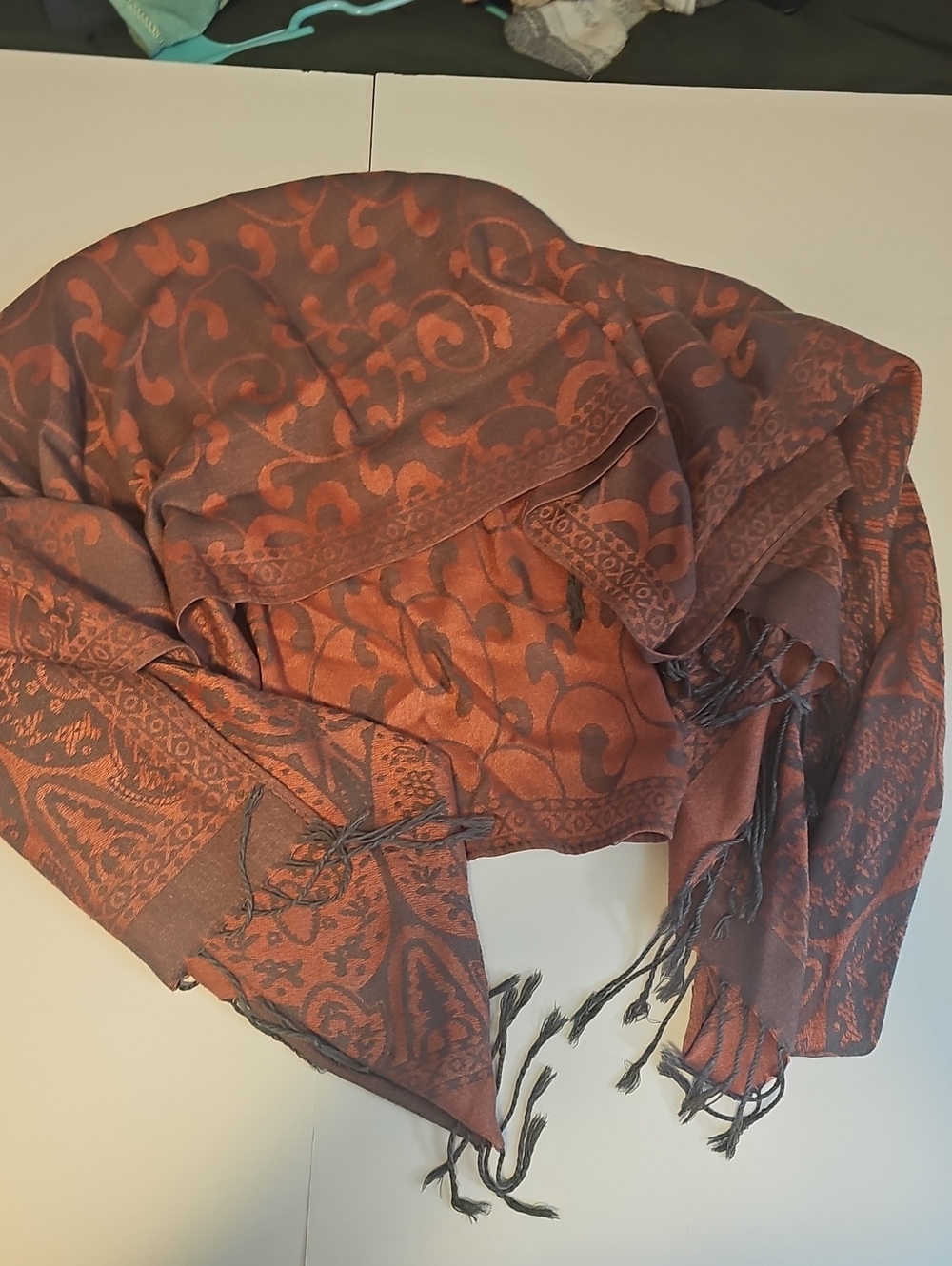 Rust Red Paisley Fringe Shawl